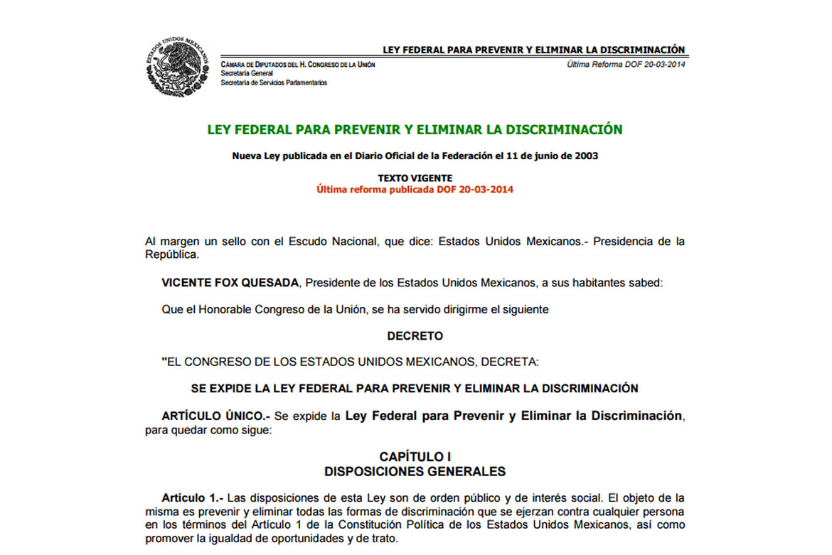 LEY FEDERAL PARA PREVENIR Y ELIMINAR LA DISCRIMINACIÓN