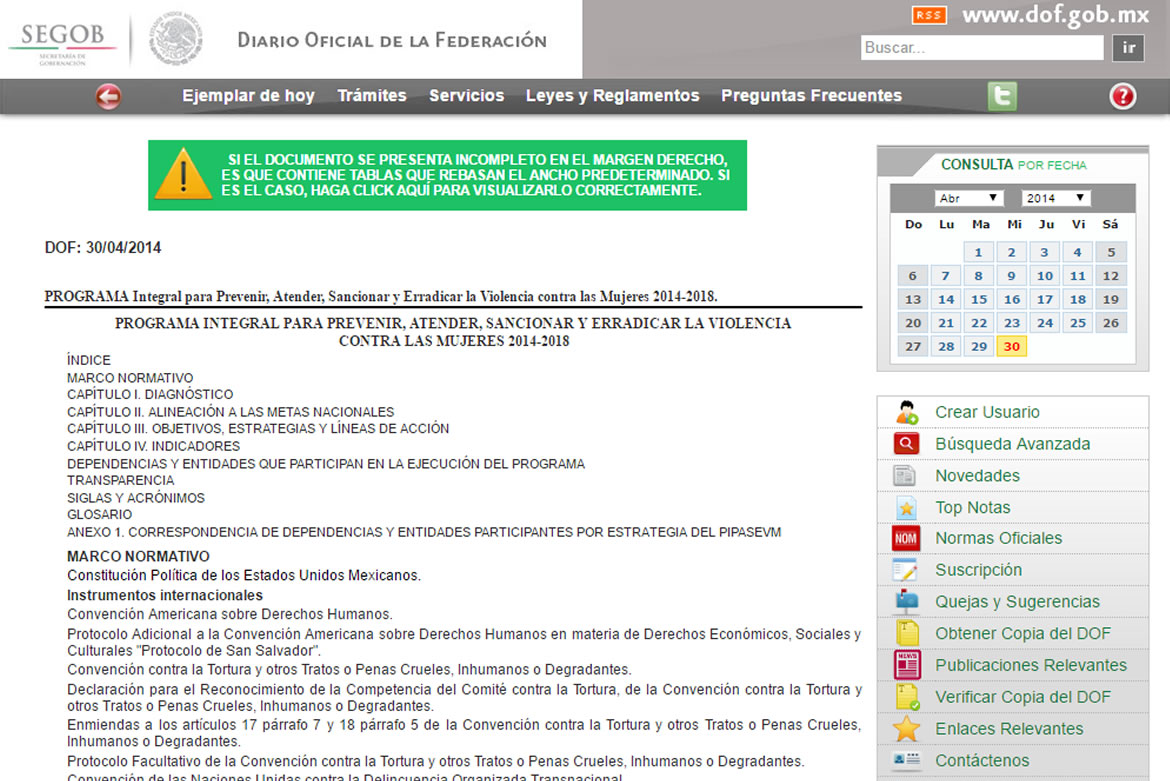 PROGRAMA INTEGRAL PARA PREVENIR, ATENDER, SANCIONAR Y ERRADICAR LA VIOLENCIA CONTRA LAS MUJERES 2014-2018